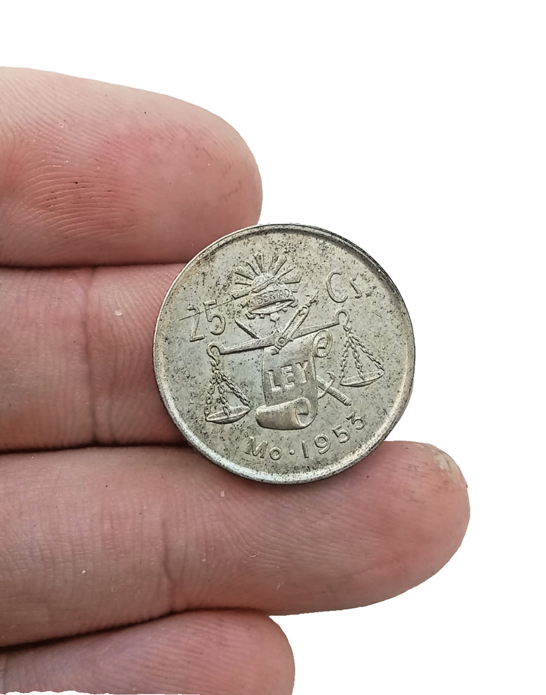 1953 Mexico 25 Centavos Silver Coin