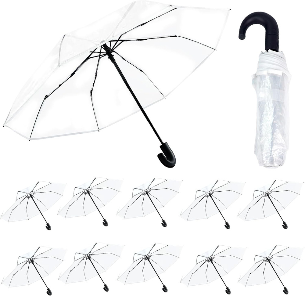 10/20 Pack Clear Wedding Umbrellas Bulk, Portable Auto Open Close Transparent De