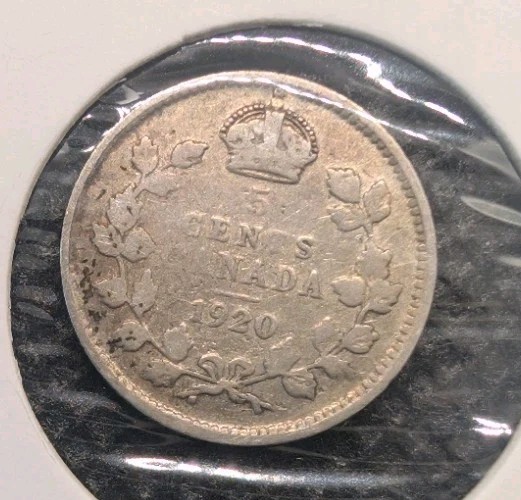 1920 Canada  Silver 5 Cents Silver Coin