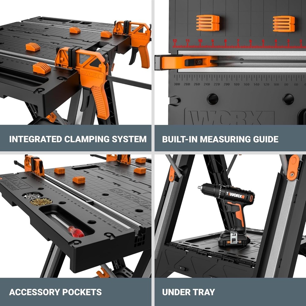 2-in-1 Folding Work Table & Sawhorse Easy Setup Portable Workbench 31" W Durable