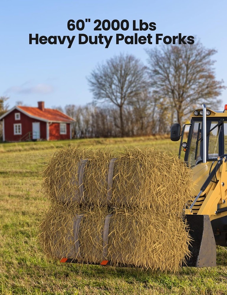 45" 60" Heavy Duty Clamp On Pallet Forks 2000 LBS With Adjustable Stabilizer Bar