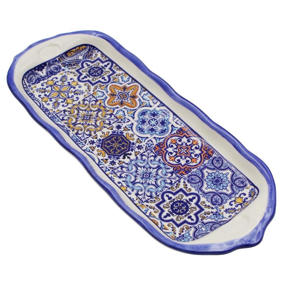 Portuguese Ceramic Small Serving Tray with Azulejo Tile Design