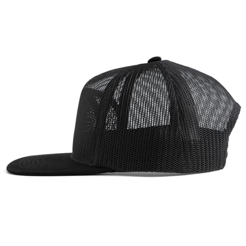 Mesh Flat Bill Snapback Hat, 5-Panel Adjustable Blank Baseball Cap, Black