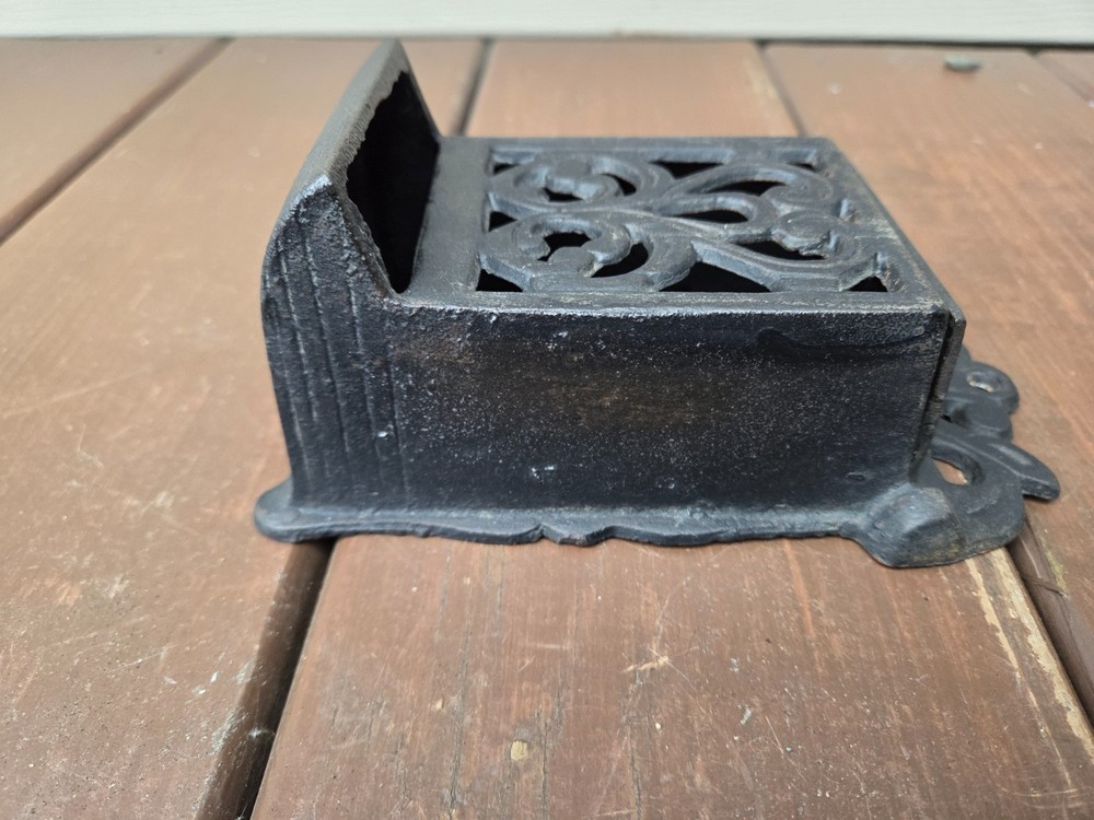 Vintage Cast Iron Match Holder with Lid 7" Wall Mount Black