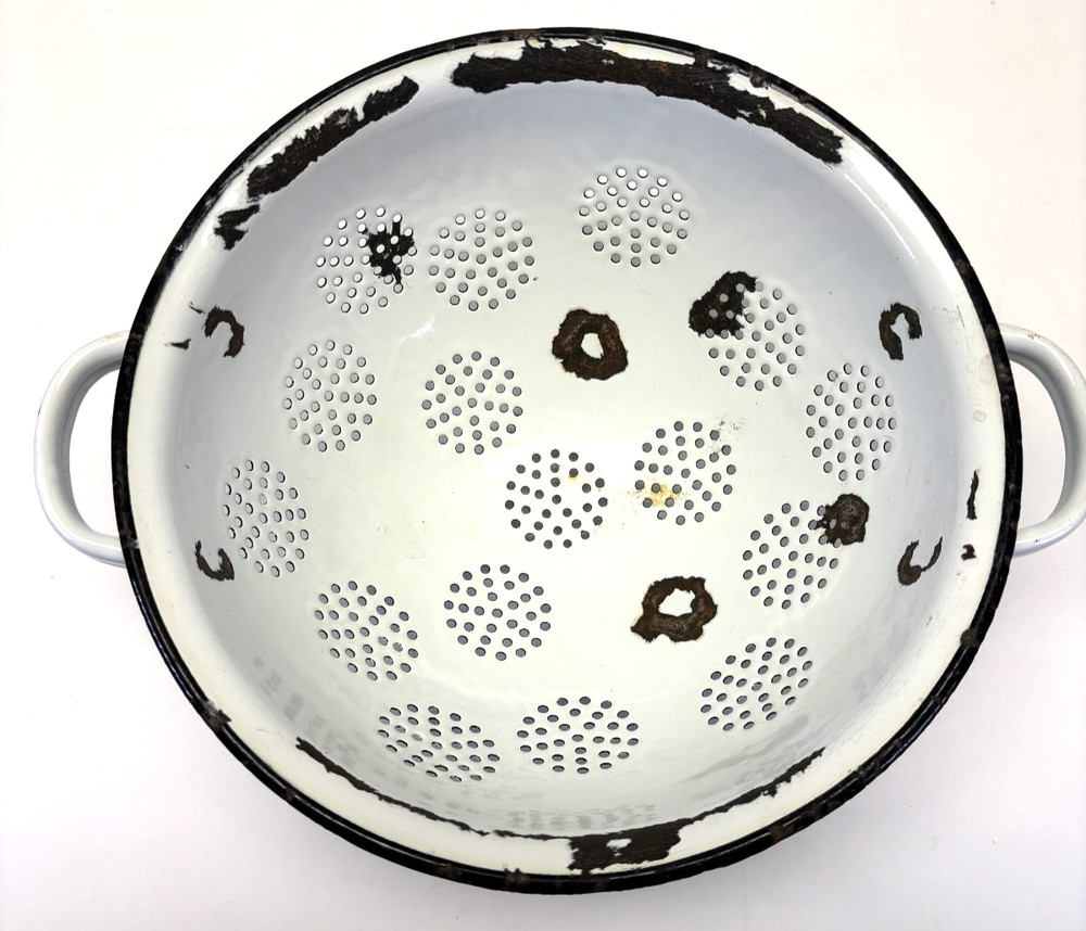 Vintage Footed White Enamelware Colander
