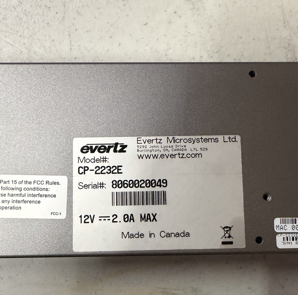 Evertz CP-2232E - 32-Button Advanced System Control Panel - 2RU