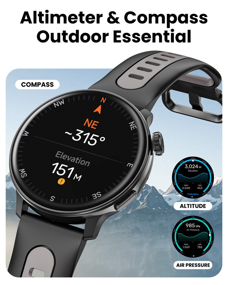 1.43" HD Smart Watch For Android iOS AMOLED Display 3ATM waterproof Compass GPS