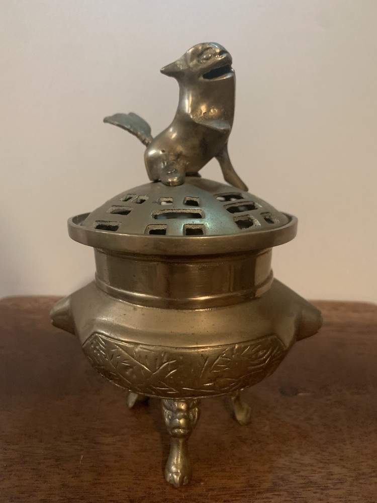 Brass Foo Dog Incense Burner Vintage 7”