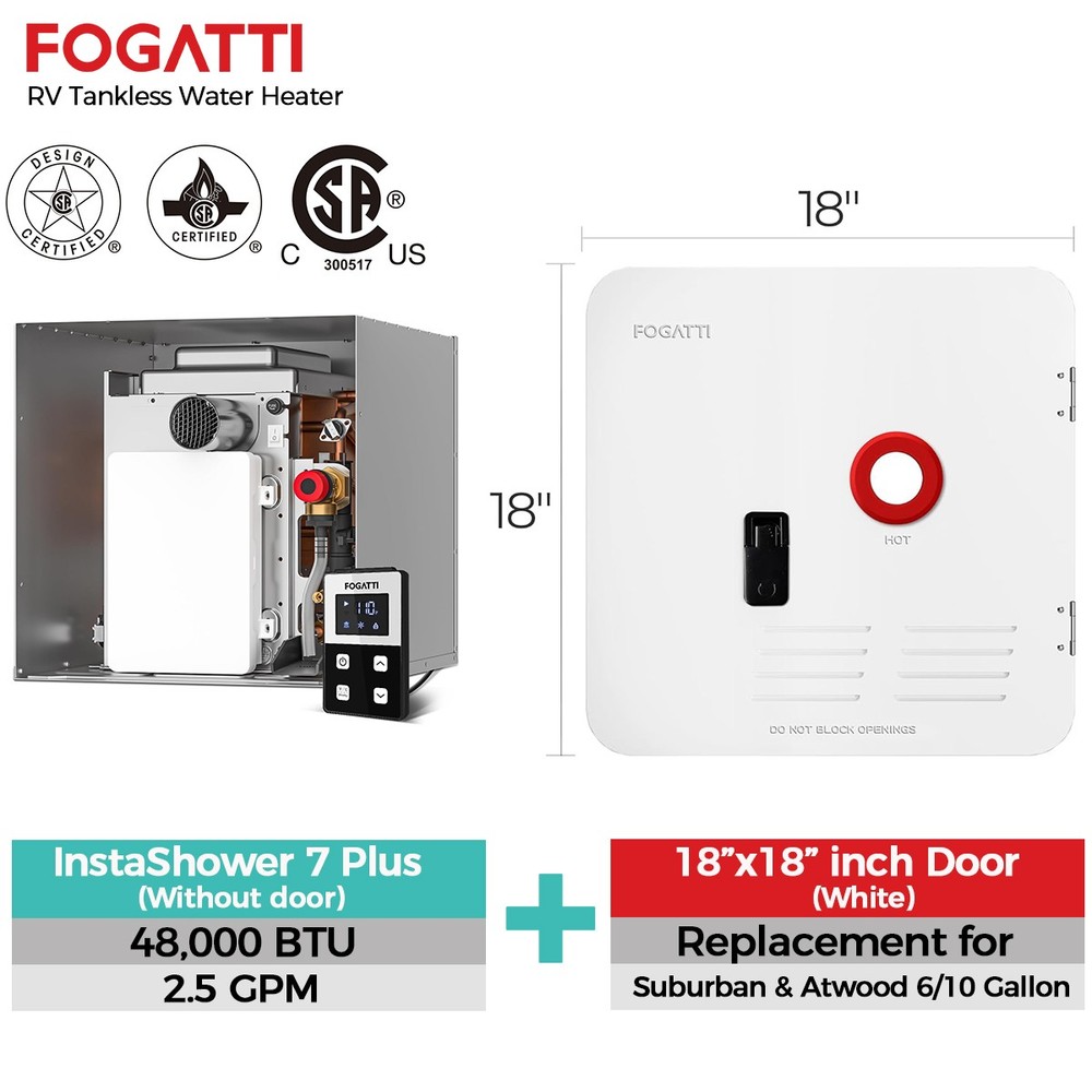 48000BTU RV Tankless Water Heater 2.5GPM w/ 18*18" Door+Controller DC12V Trailer