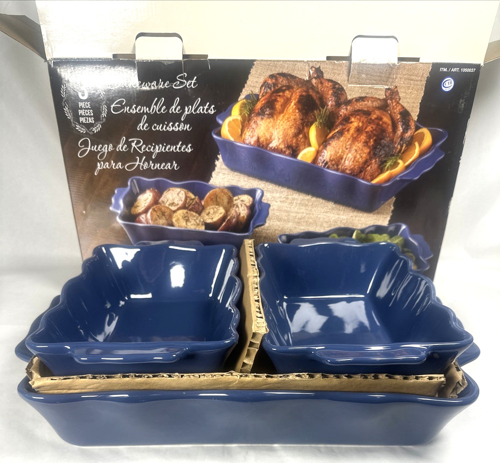 BAKEWARE 3 PC SET SCALLOPED EDGE (BLUE) NIB