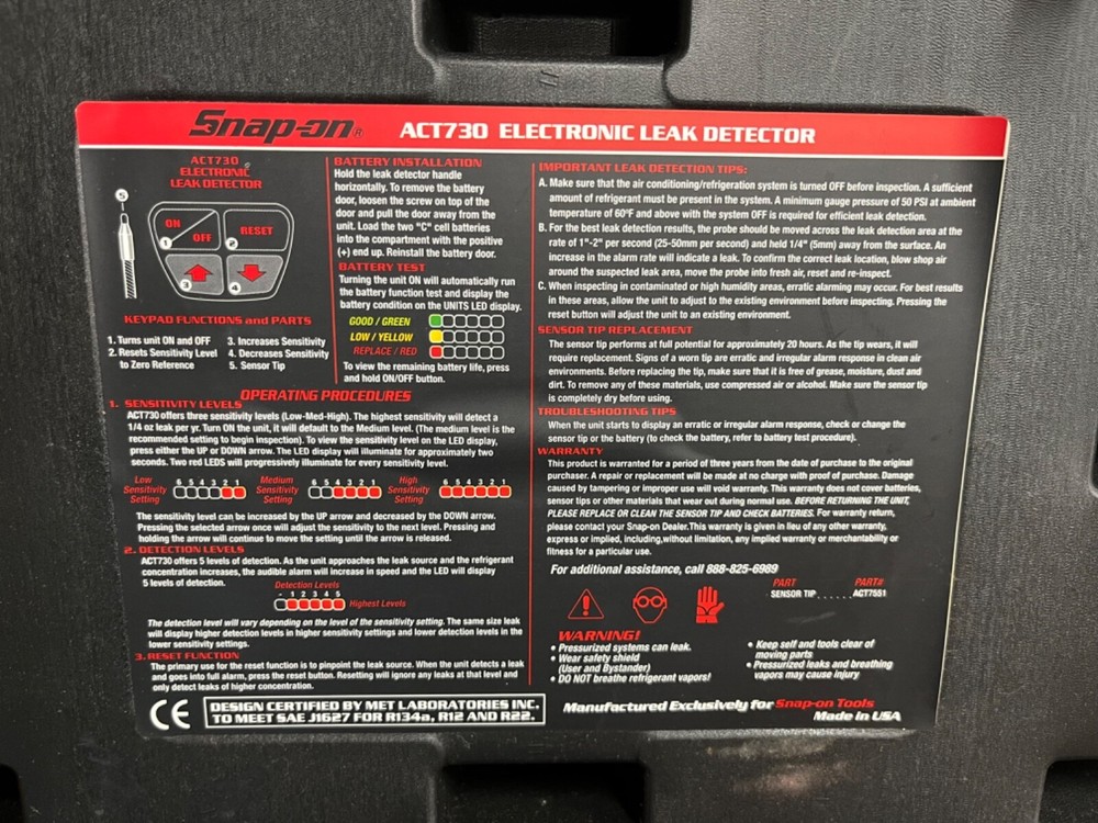 Snap-on ACT730 leak detector