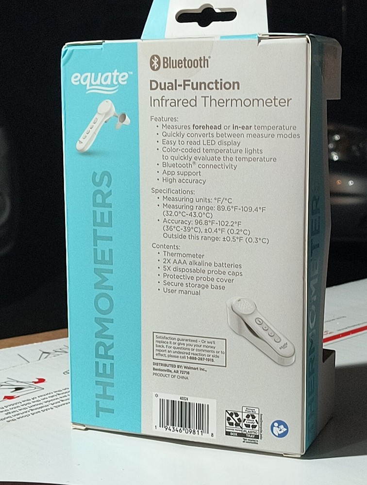 Equate Bluetooth Dual-Function Infrared Thermometer, Forehead and Ear Mode