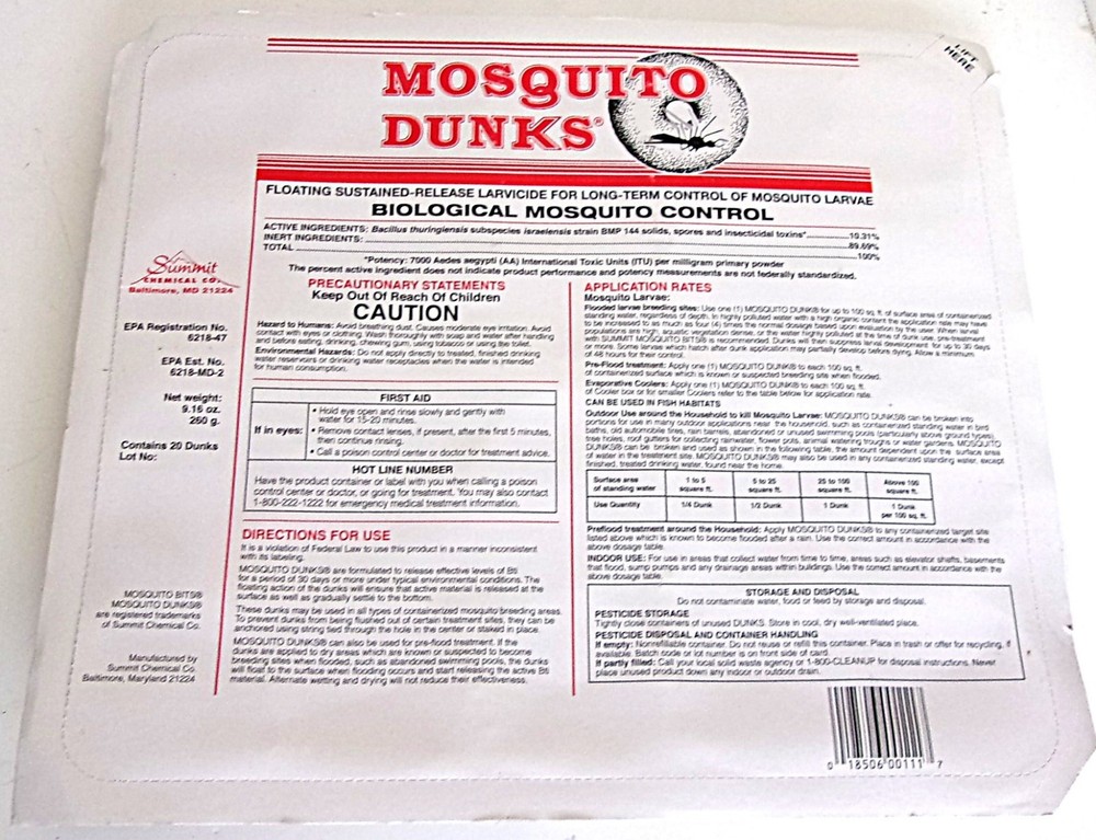 Summit Mosquito Dunks 20 Pack Organic Biological Mosquito Control