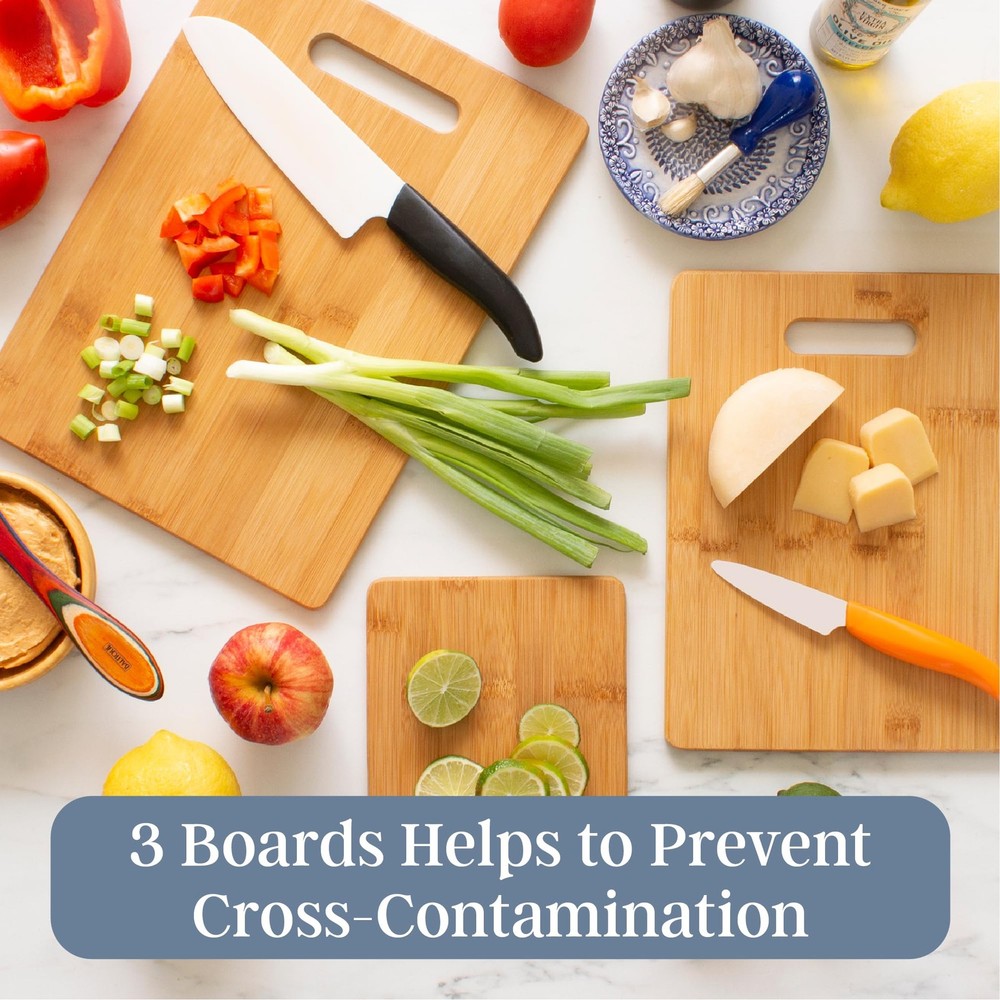 Totally Bamboo Cutting Boards for Kitchen, Set 3 Assorted Sizes, Solid