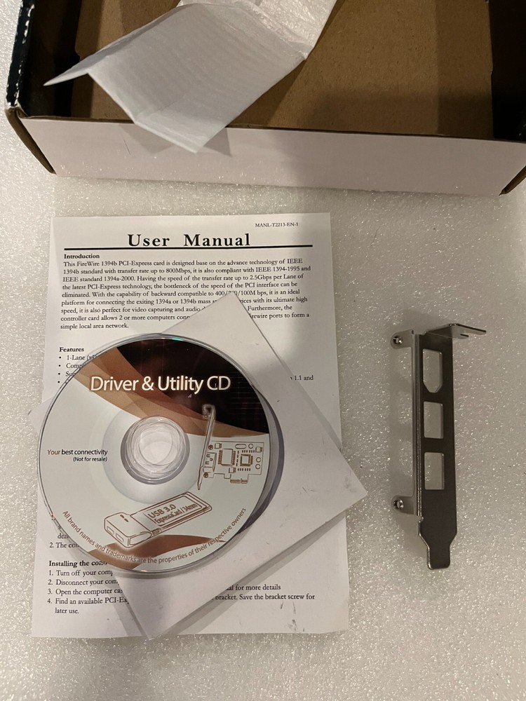 SYBA 2 Port 1394B firewire Empty Box w/ Driver CD, Manual & Low Profile Bracket