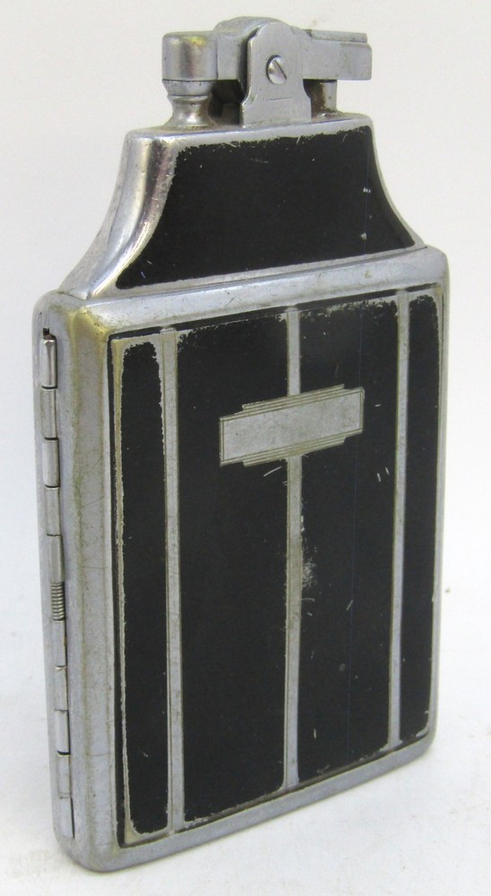 Vintage Ronson Black/Silver Cigarette Case with Lighter.