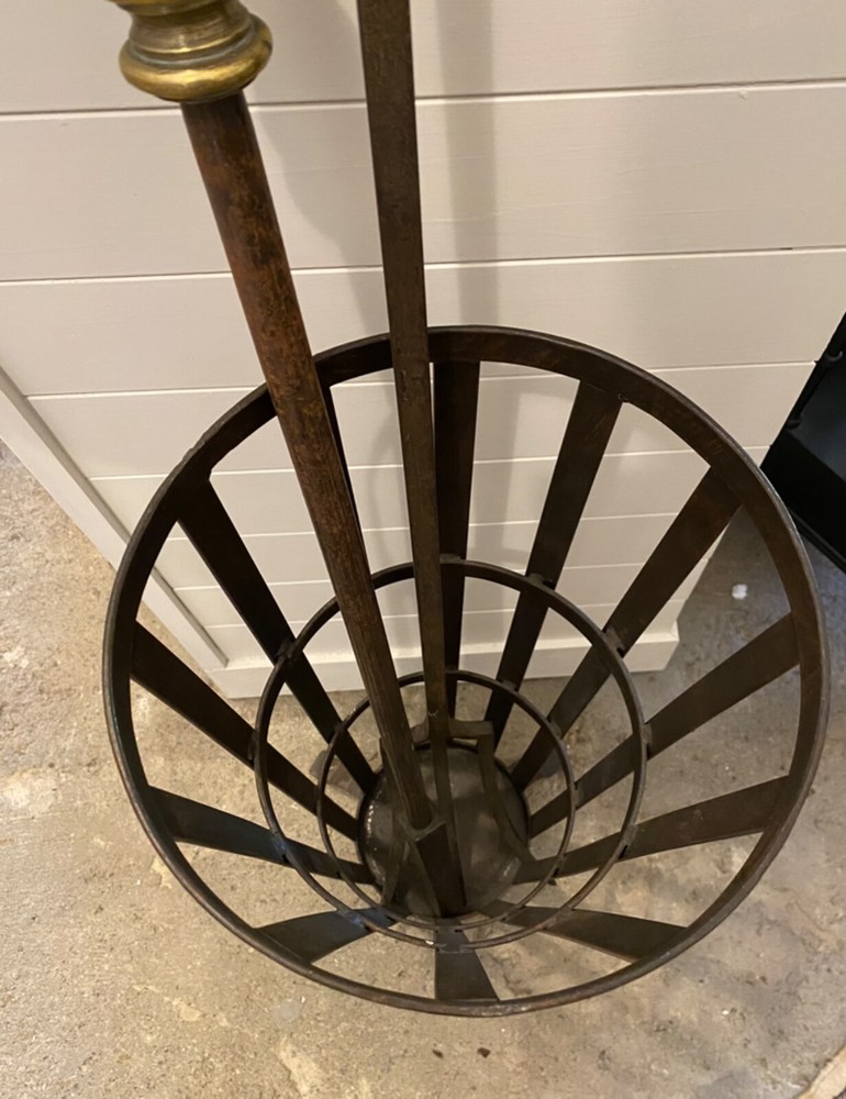 Massive 19th C. Brass & Iron Fireplace Poker & Fork & Iron Stand