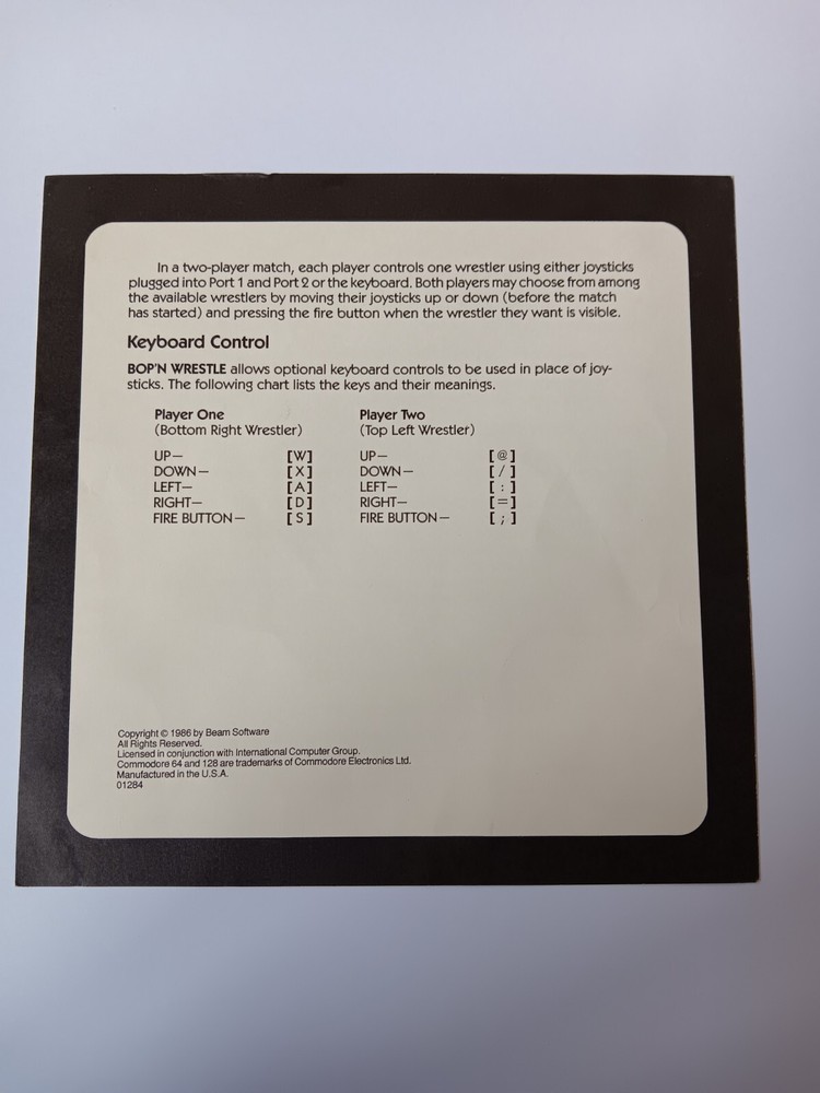 Commodore 64/128 Bop N Wrestle Computer Game Software Tested/Works