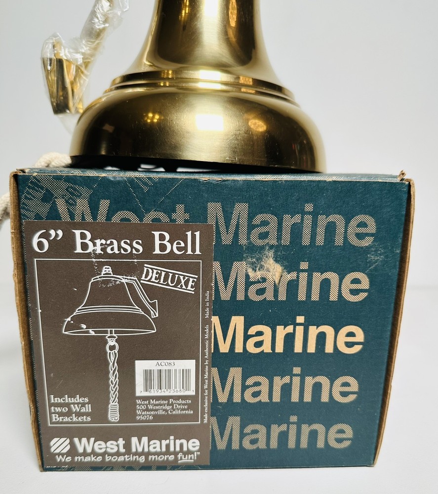 West Marine Deluxe 6'' Solid Brass Ship’s Boat Bell w/ Wall Bracket Nautical