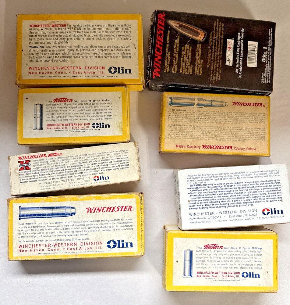 Vintage Winchester Ammo Boxes Empty -8 Boxes All Empty