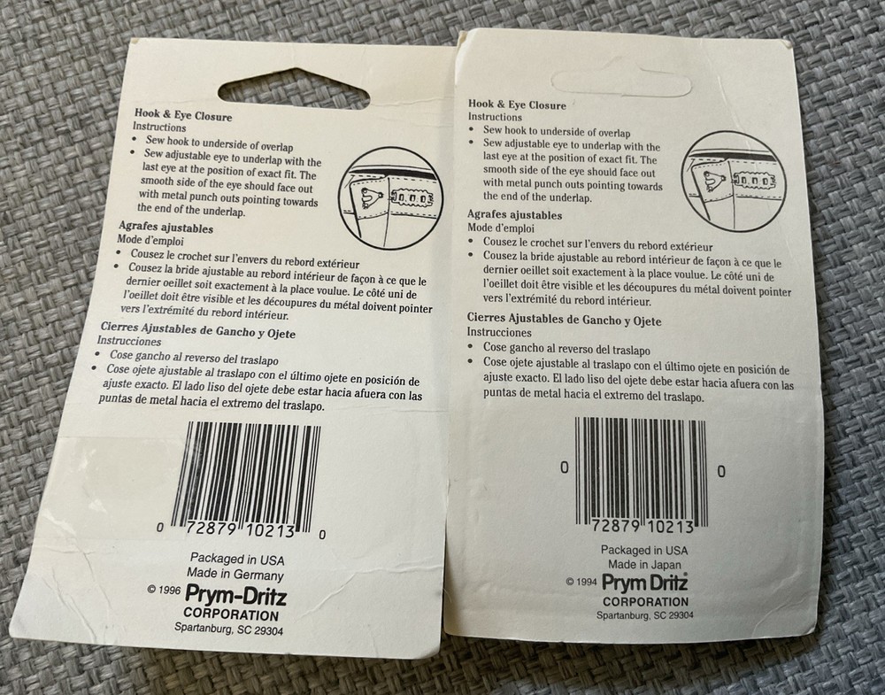 Dritz Adjustible Hook & Eye Closures, 1 Sealed Package, 1 Complete But Open Pack