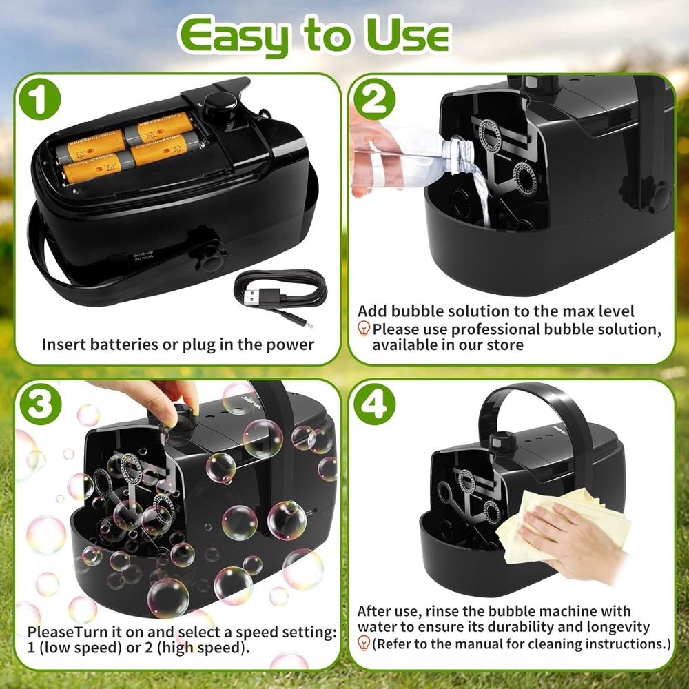 Bubble Machine Durable Automatic Blower, 18000+ Big Bubbles Per Black