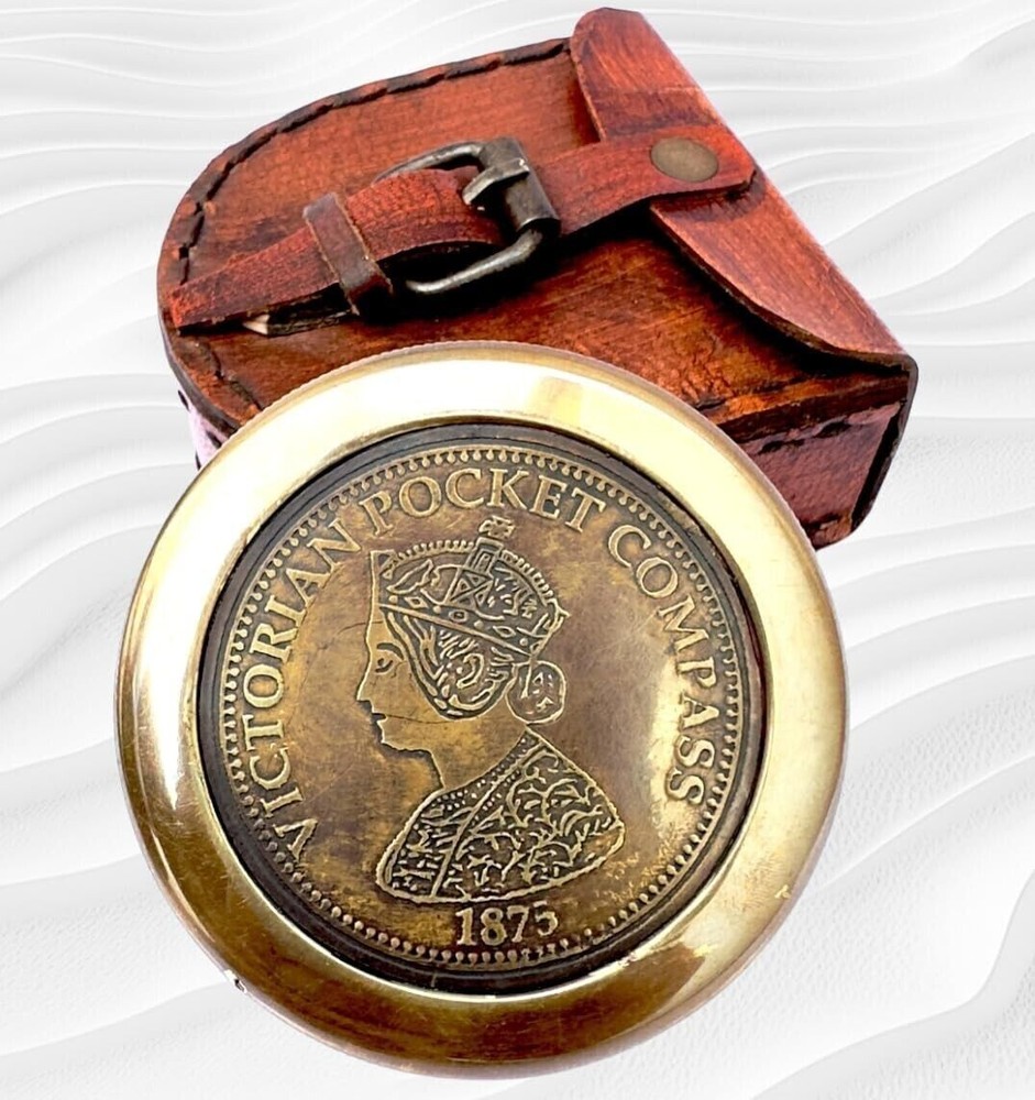 Brass Nautical Tool Case 2 Brass Vintage Engraved Victorian Pocket Compass