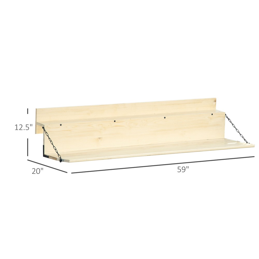 Outsunny Hanging Deck Table, Foldable Balcony Desk, Natural