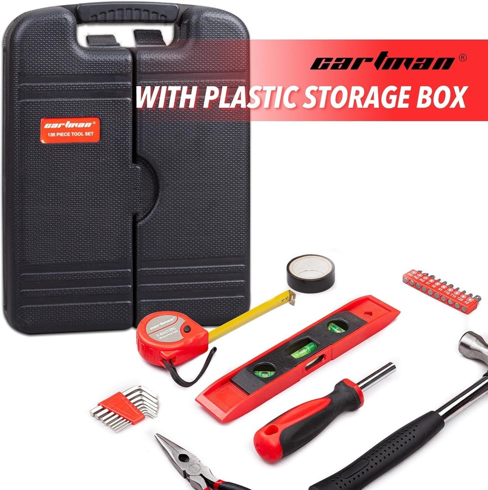 136-Piece Tool Set General Household Hand Tool Kit with Plastic Toolbox Stora...