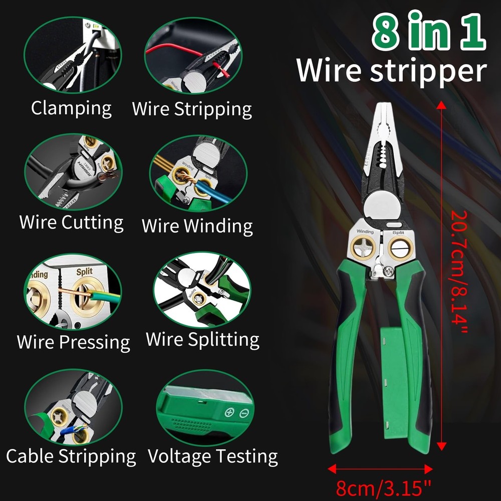 8 in 1 Wire Stripper with Voltage Tester, Wire Stripping Tool for Heavy Duty ...