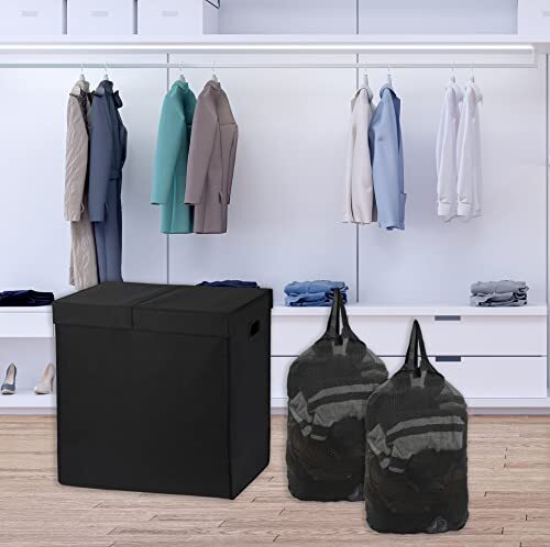 Re Double Laundry Hamper With Lid And Removable Bags Black