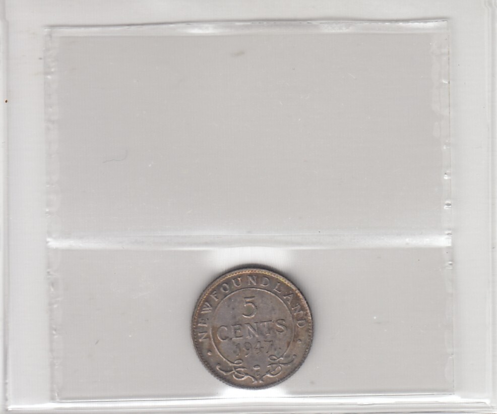 1947c Newfoundland Five Cent - ICCS MS-63 - XUH 036 - Nicely Toned