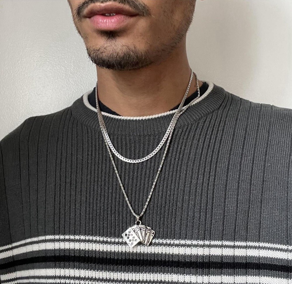 y2k 2000s vintage style card stack grunge goth silver necklace