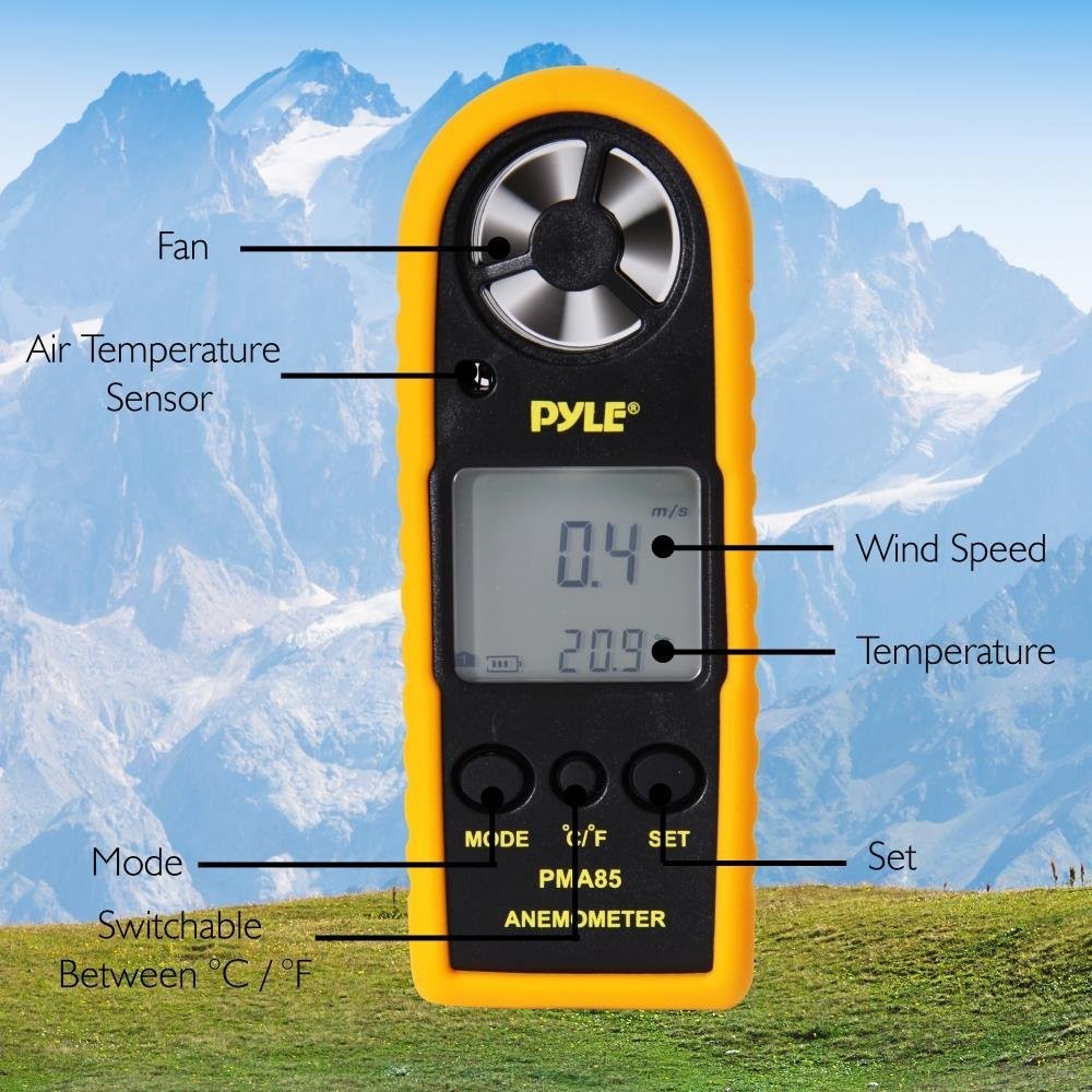 Pyle Digital Anemometer Handheld Thermometer - Portable Handheld Meter, Wind