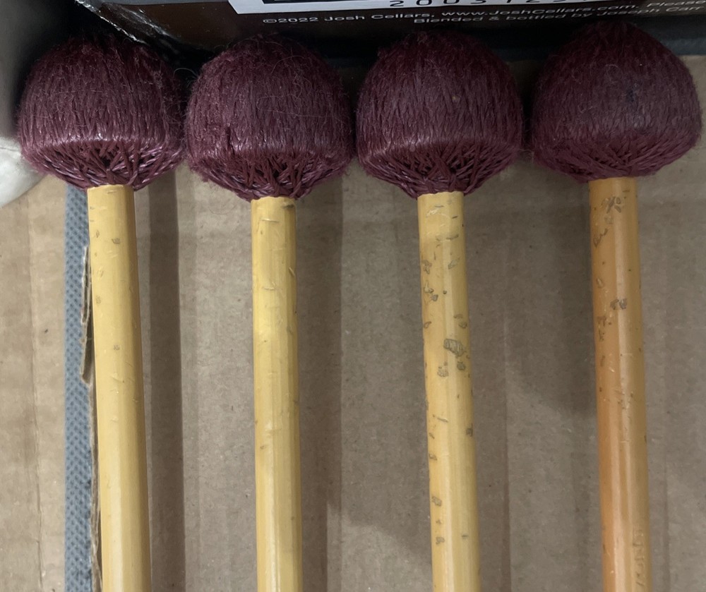 2 Pair Innovative Percussion Yarn Mallets Hard VIBRAPHONE & MARIMBA Rattan EUC