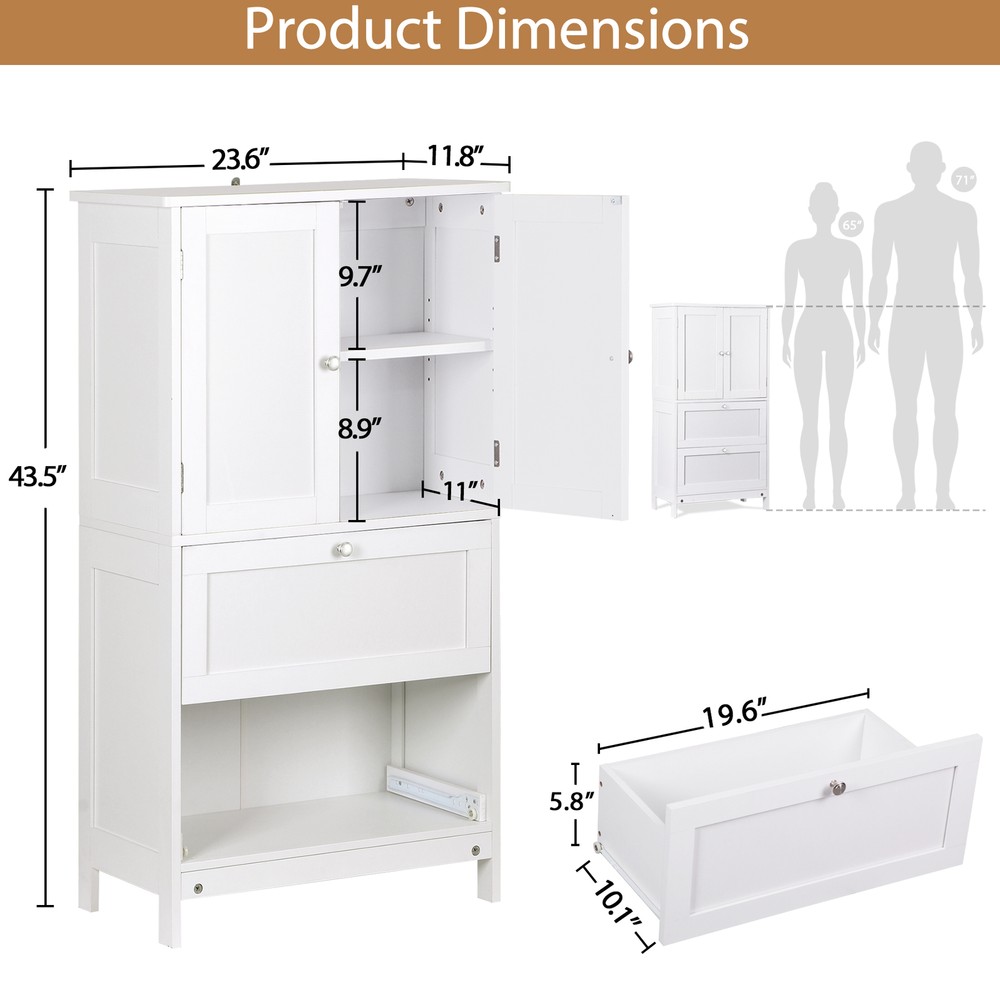 Storage Floor Cabinet Freestanding Entryway Storage Unit Console Table White