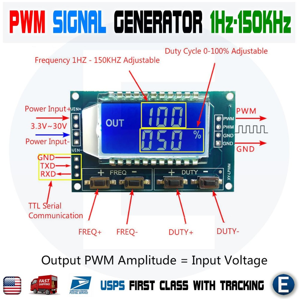 Signal Generator PWM Pulse Frequency Duty Cycle Adjustable Module LCD Display