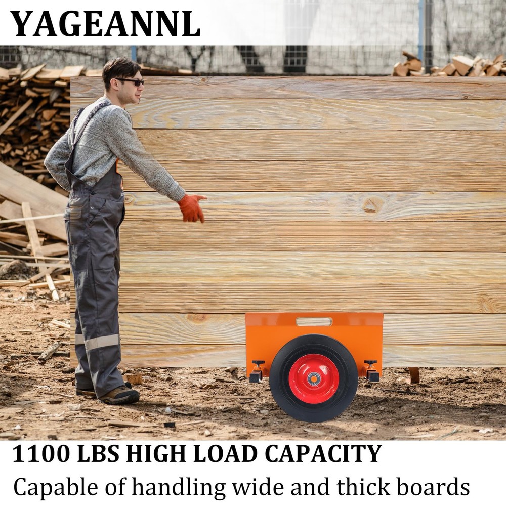 Heavy Duty Panel Dolly Orange 1100LBS Capacity Door Dolly with 10" Solid Whee...