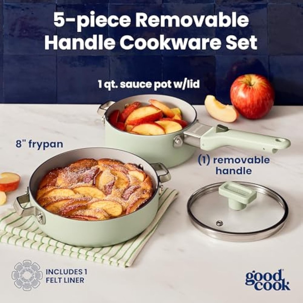 GoodCook Ceramic Cookware Set 5-Piece with Removable Handle, Induction...