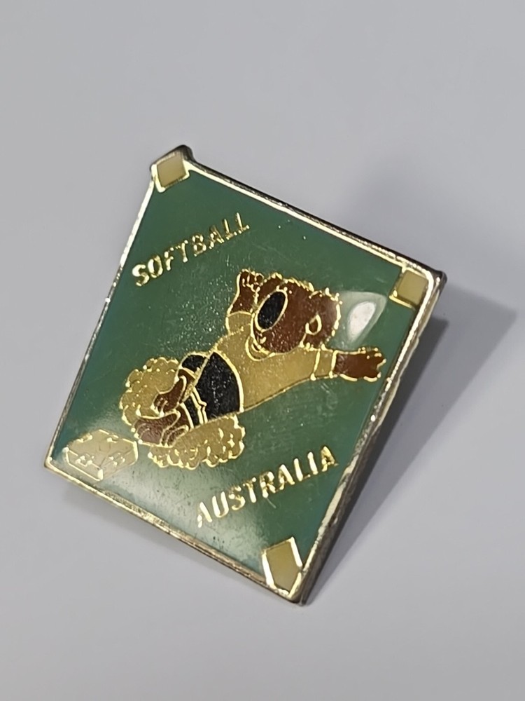 Softball Australia Lapel Pin Koala Bear Sliding into Base