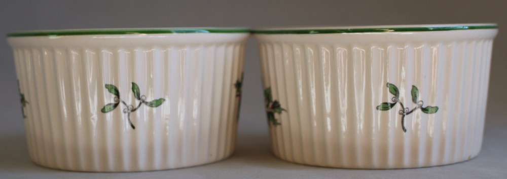 2 Spode Christmas Tree Ribbed Ramekins Dish Bowl Holiday Holly