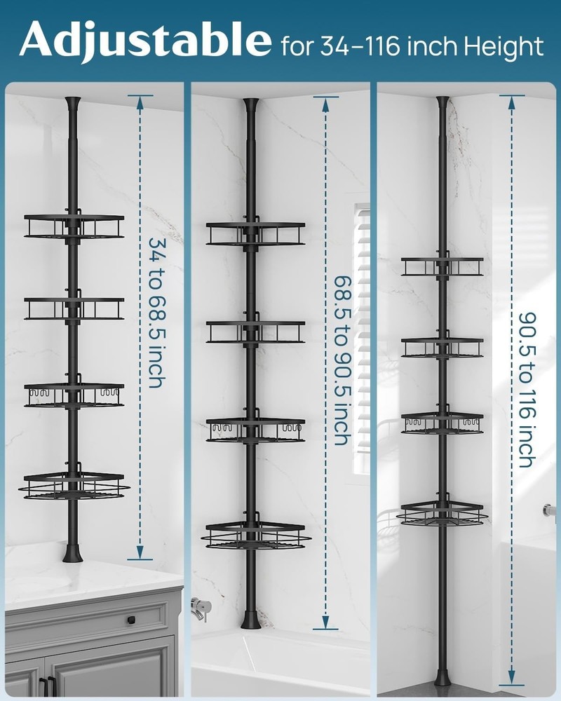 Elegant Rustproof Corner Shower Caddy - 4-Tier Adjustable & Durable Design