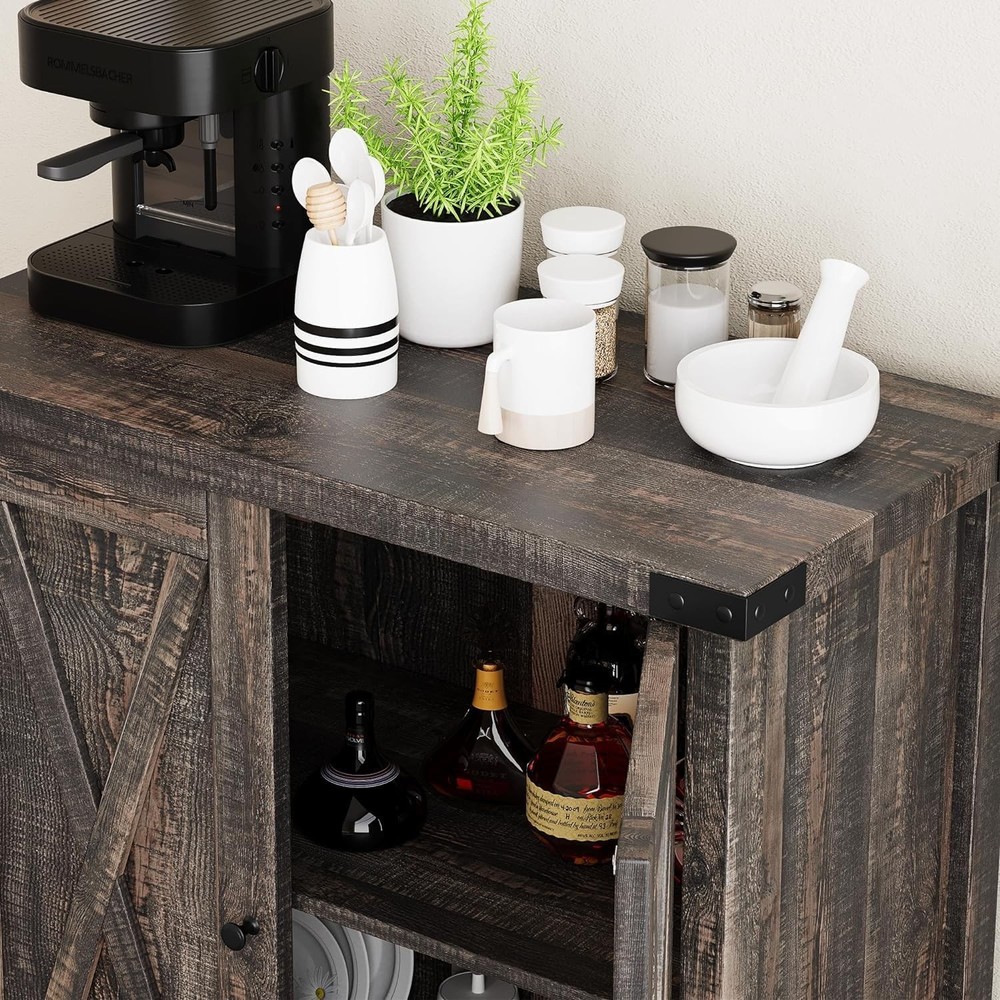 Farmhouse Sideboard Buffet Cabinet with Adjustable Shelf & 2 Barn Doors Kitchen