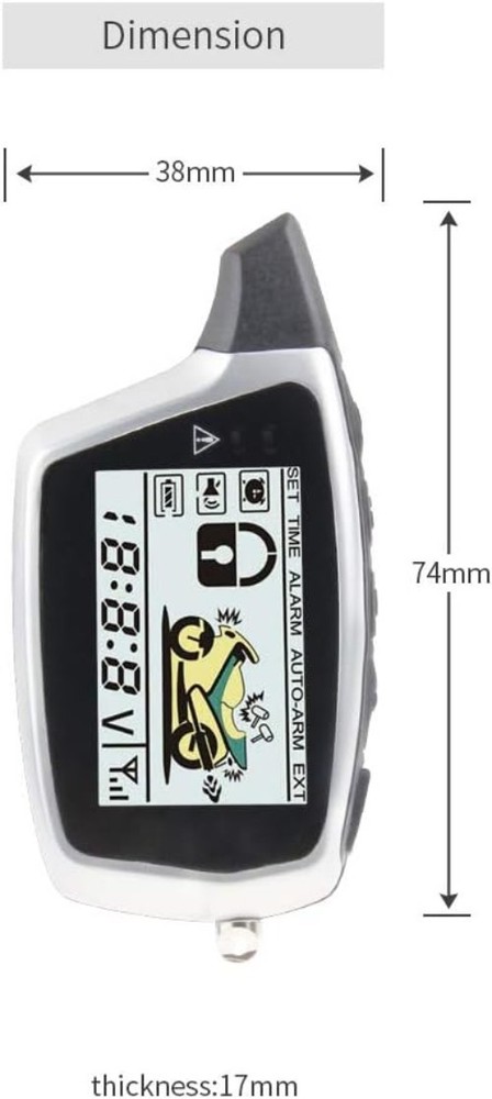 2-Way Motorcycle Alarm System with LCD Display & Rechargeable Remote