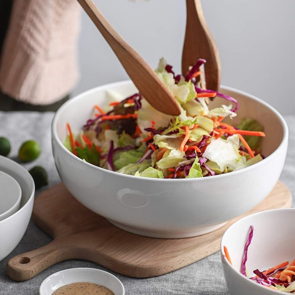 Versatile Mixing Bowl Set - 4 Soft White Ceramic Bowls for Every Kitchen Need