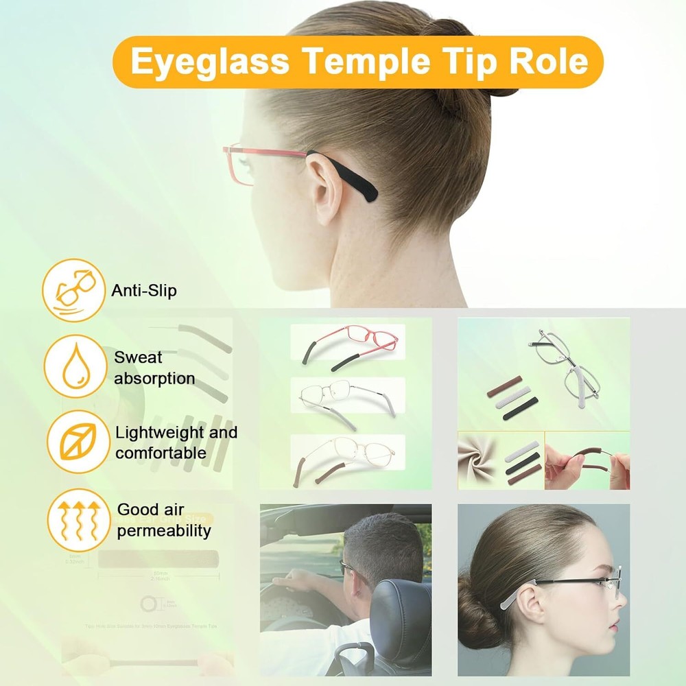 4× Antislip Elastic Comfort Eyeglasses Temple Tips Sleeve Microstructured Fabric