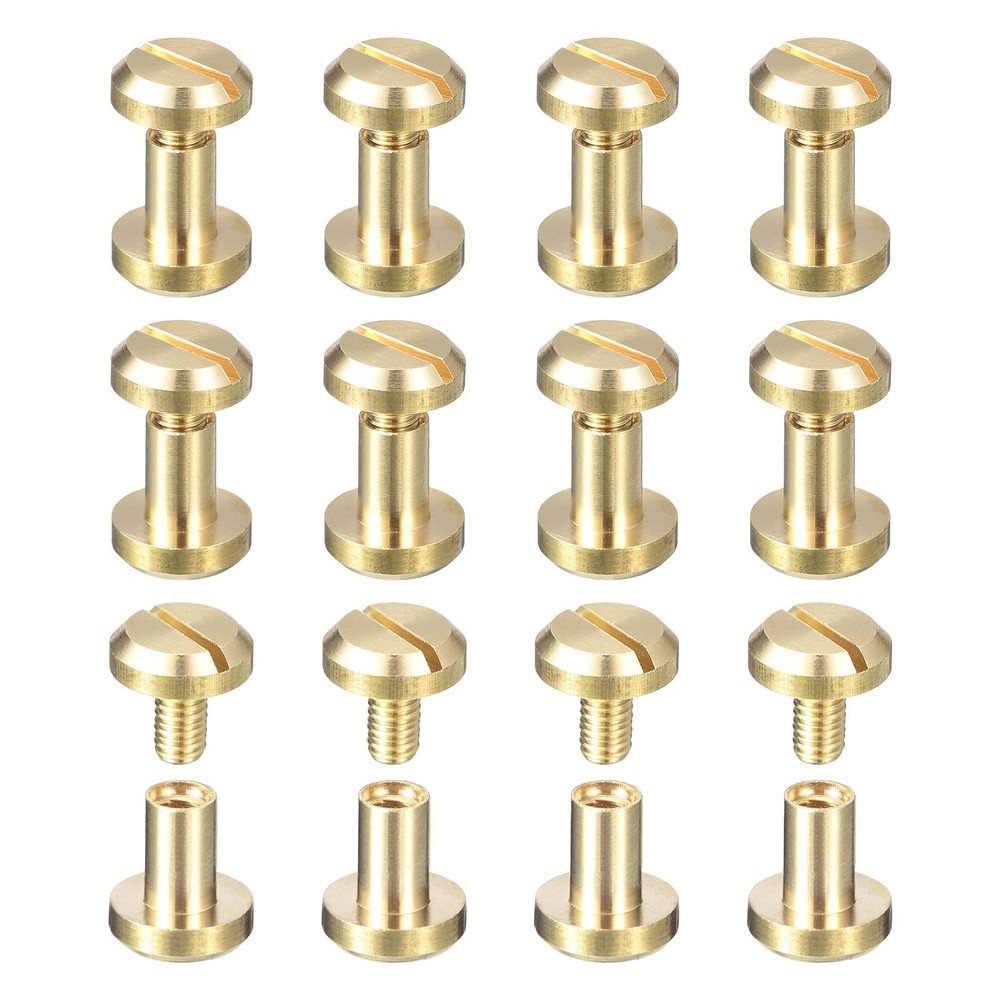12Pack Brass Chicago Screws, 10x10mm Concave Post Nail Stud Rivets, Gold Tone