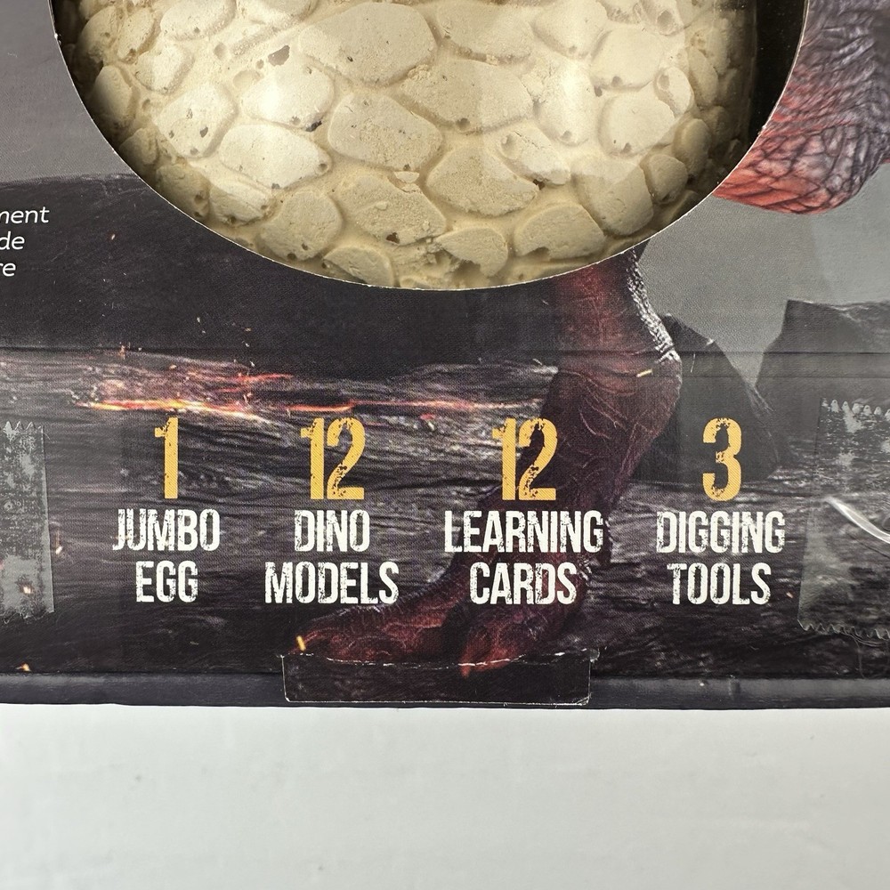 Dan & Darci Jumbo Dino Egg-12 Dino Models/ Learning Cards/ 3 Digging tools/ Egg