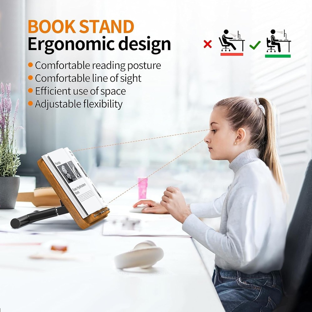 2-in-1 Dual-use Floor & Desktop Book Stand 100% Solid Wood Height Adjustable