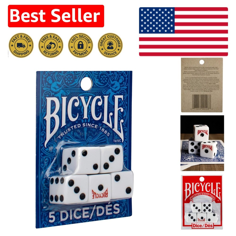 Bicycle 5 Count Dice Set -  Plastic Dice for Poker & Games